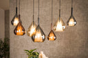 Hanglamp "Lumora - 7 druppelvormige glazen kappen in amber, koper en chroom
