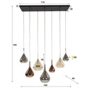 Hanglamp "Lumora - 7 druppelvormige glazen kappen in amber, koper en chroom