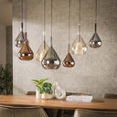 Hanglamp "Lumora - 7 druppelvormige glazen kappen in amber, koper en chroom