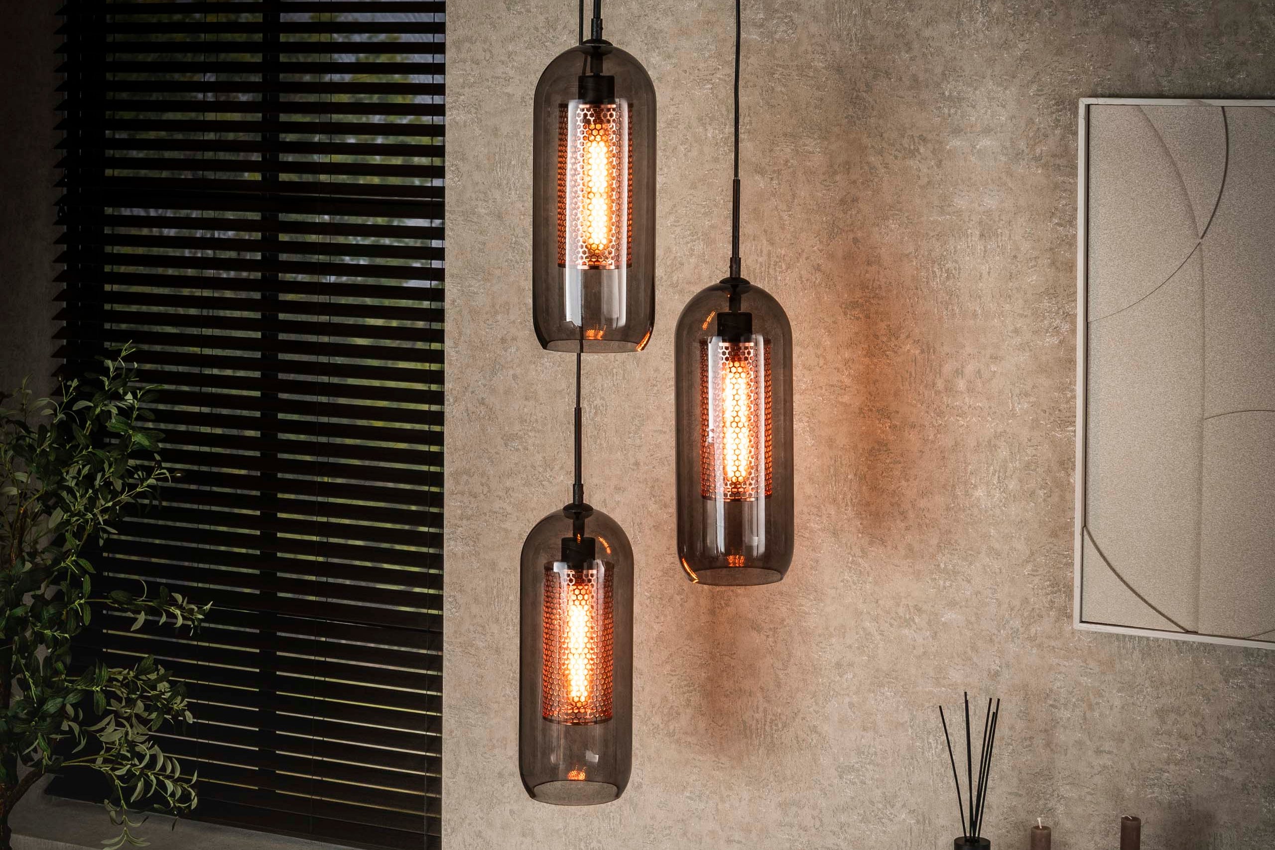 Hanglamp „Talvira“ – Gelaagd met 3 lampen in rookglas-meshdesign