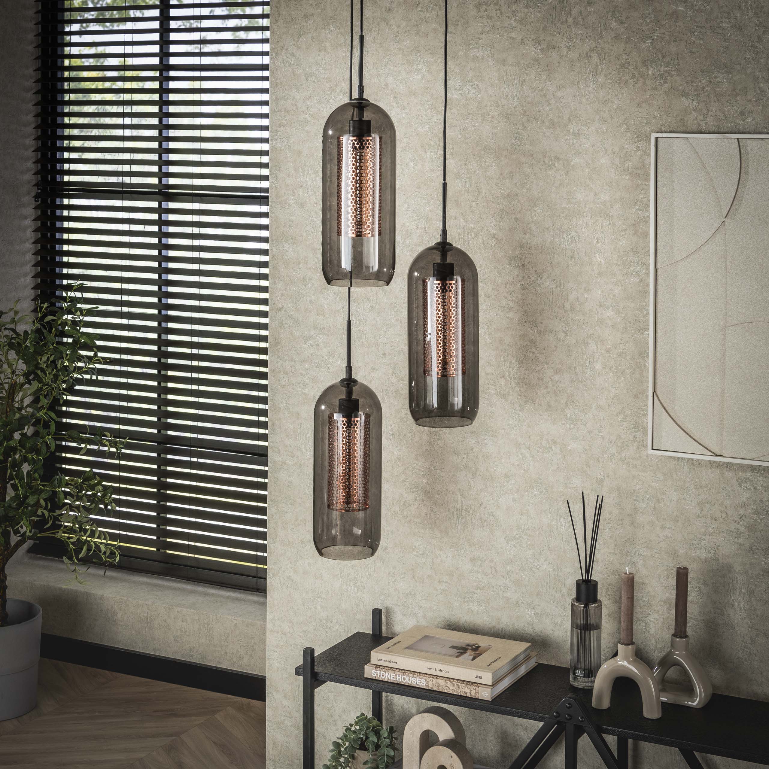 Hanglamp „Talvira“ – Gelaagd met 3 lampen in rookglas-meshdesign