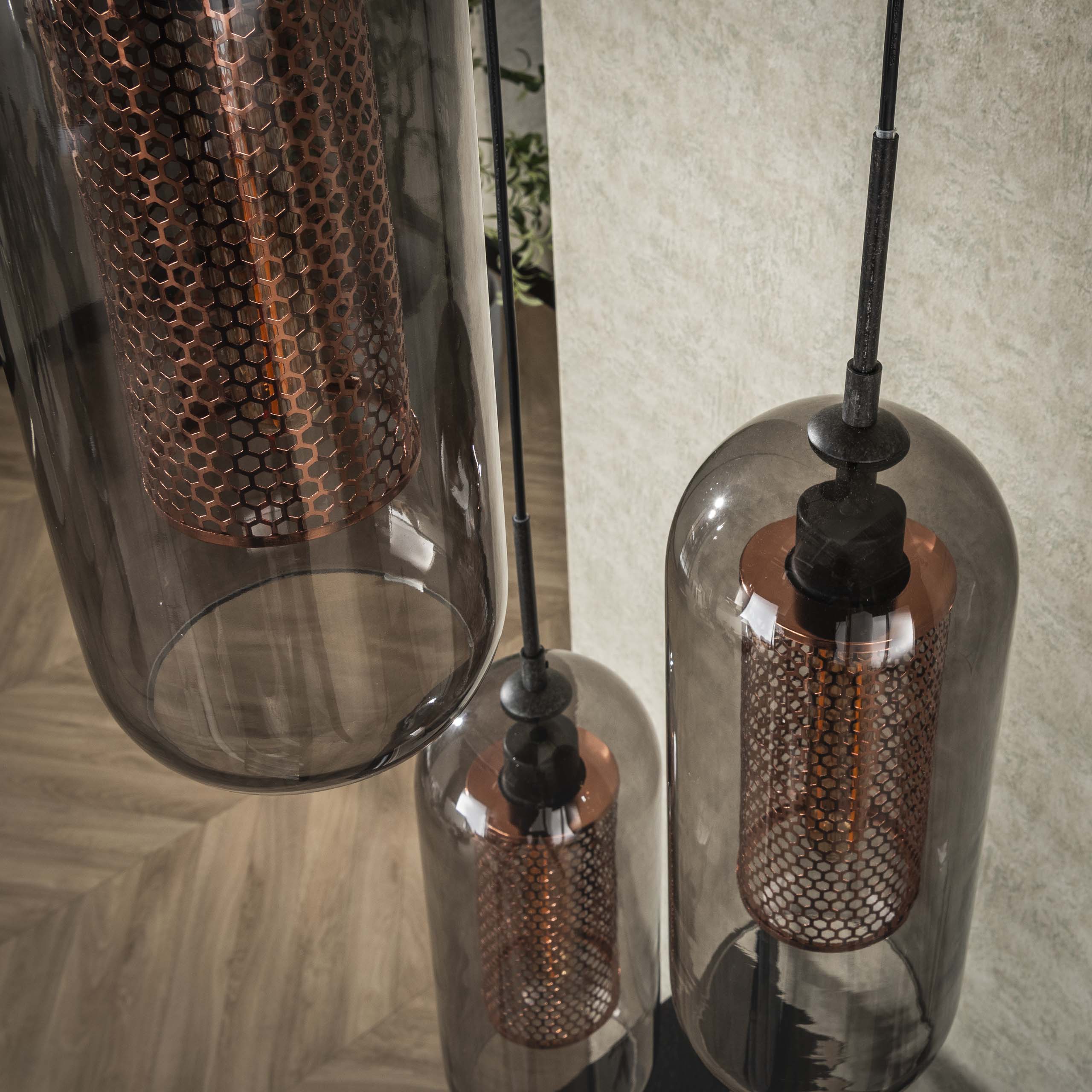 Hanglamp „Talvira“ – Gelaagd met 3 lampen in rookglas-meshdesign