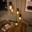 Hanglamp Valeris - Gelaagd met 5 lampen van antracietkleurig metaalgaas