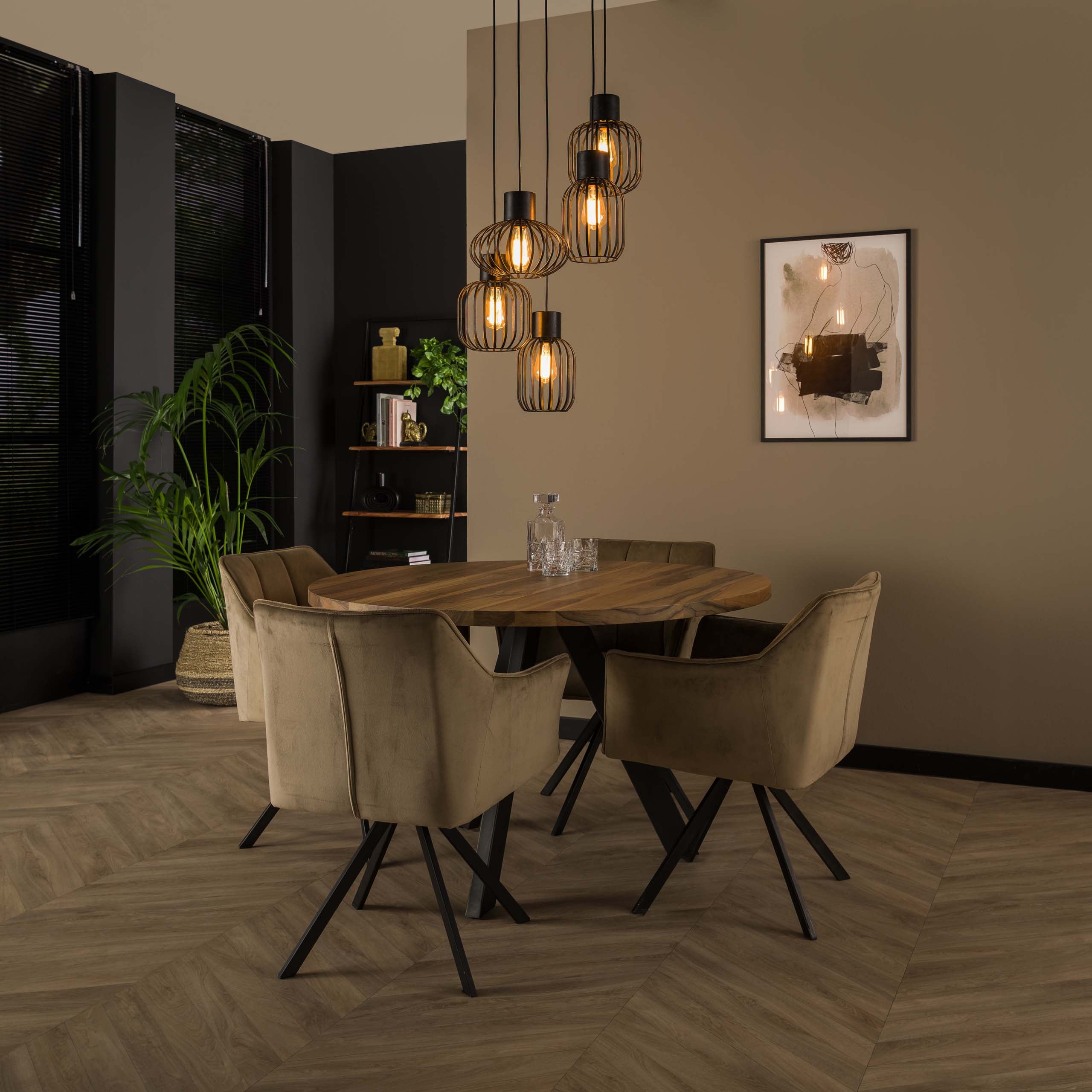 Hanglamp „Valeris“ – Gelaagd met 5 lampen van antracietkleurig metalen gaas