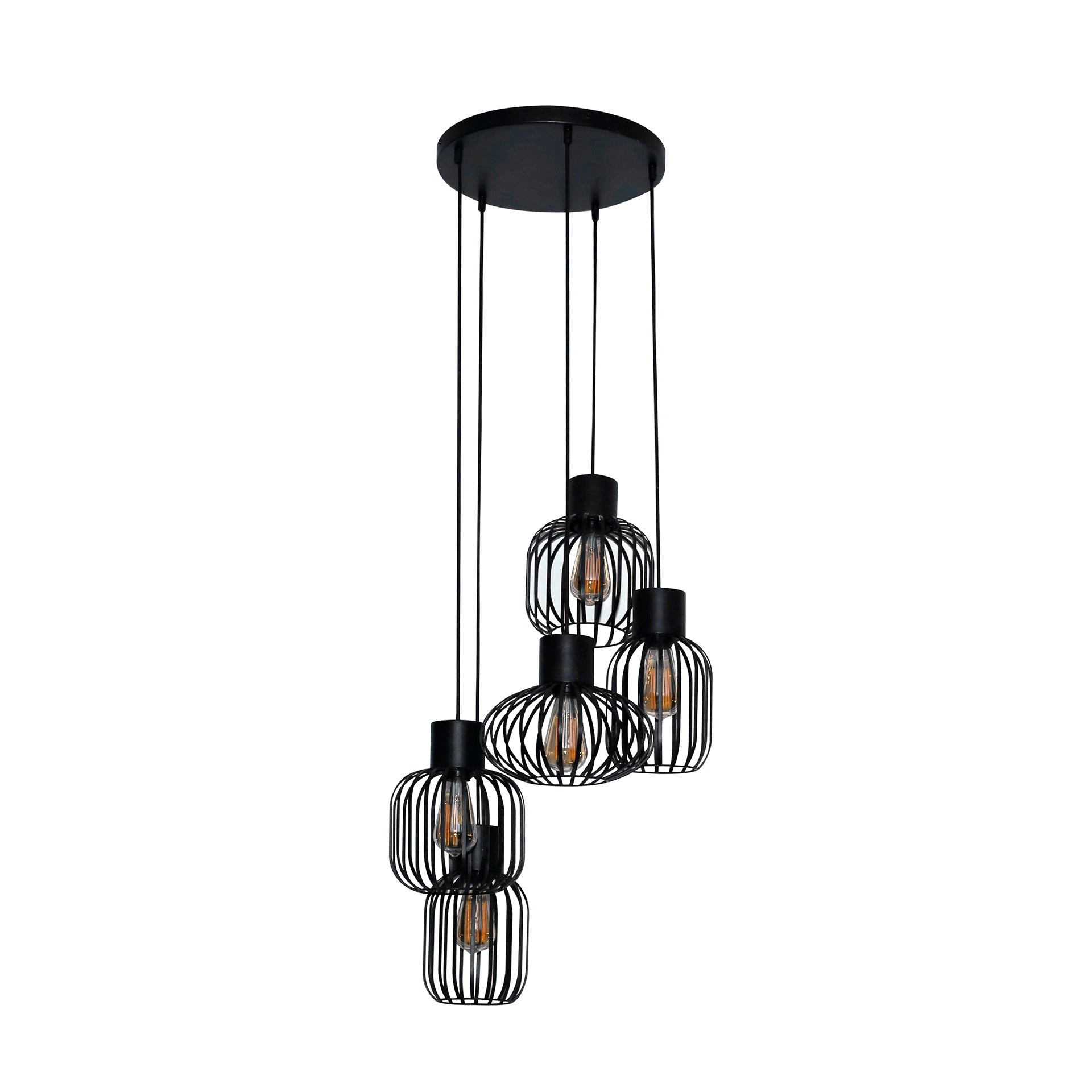 Hanglamp „Valeris“ – Gelaagd met 5 lampen van antracietkleurig metalen gaas
