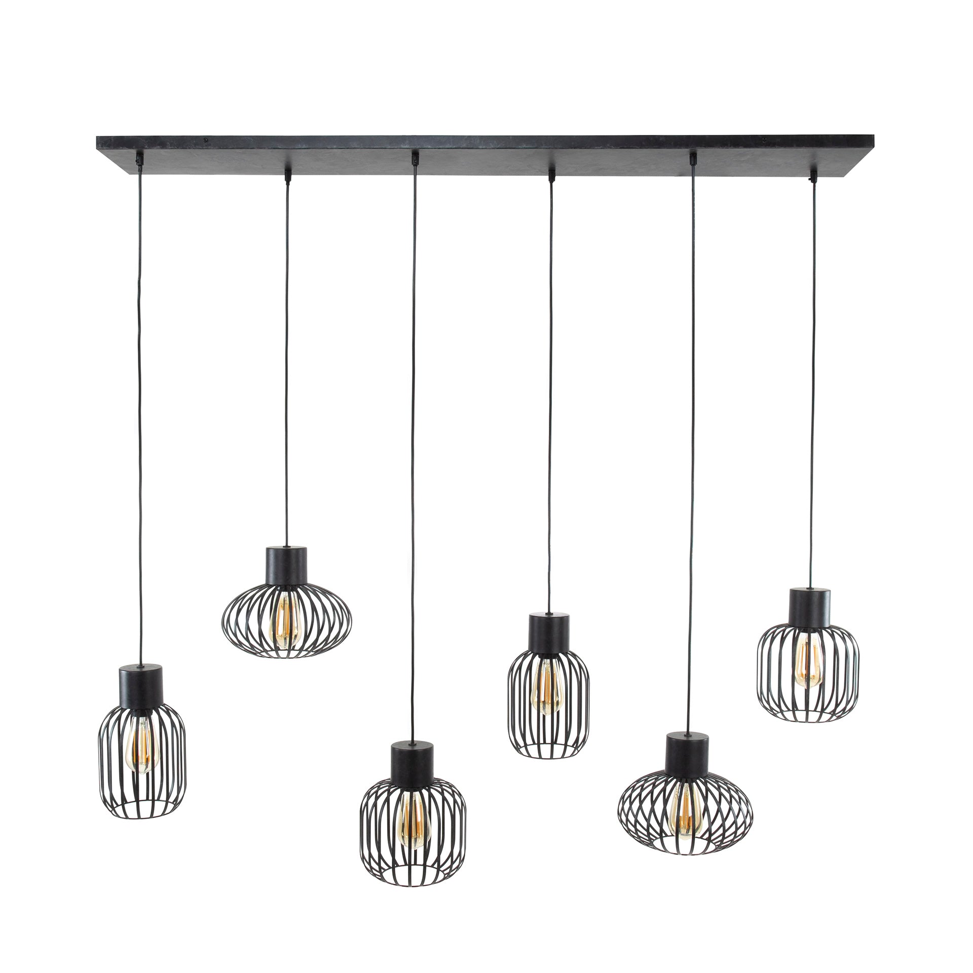 Hanglamp „Corvella“ – 6 lampen van antracietkleurig metalen gaas in verschillende vormen