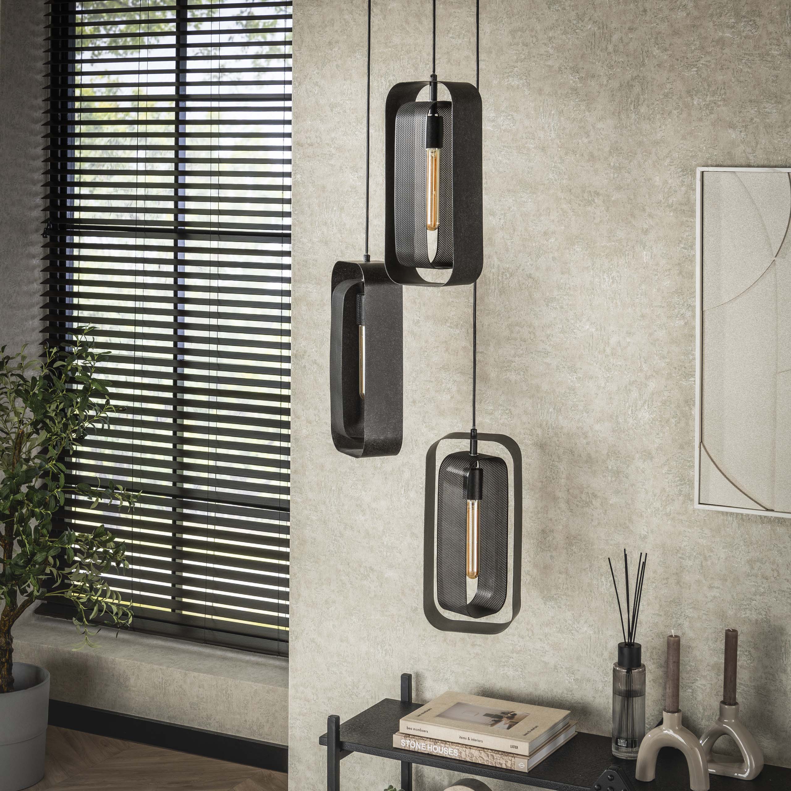 Hanglamp „Evelis“ – Gelaagd met 3 lampen met draaibare rooster-lampenkappen