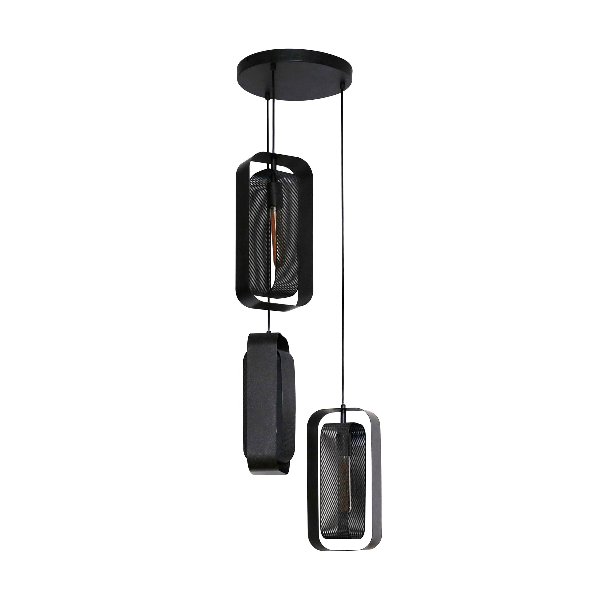 Hanglamp „Evelis“ – Gelaagd met 3 lampen met draaibare rooster-lampenkappen