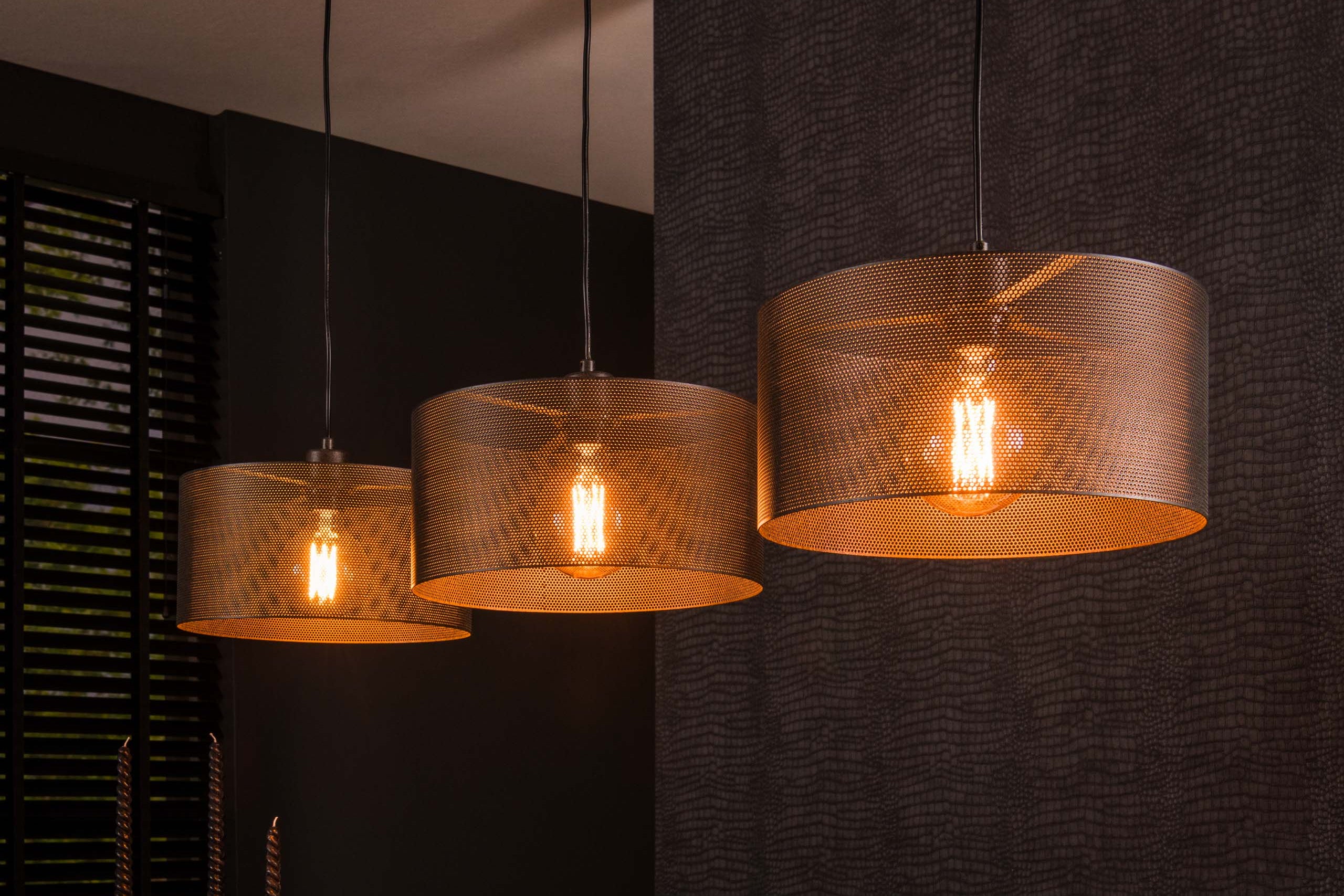 Hanglamp „Doralyn“ – Met 3 lampen en cilindrische lampenkappen in netgaasdesign