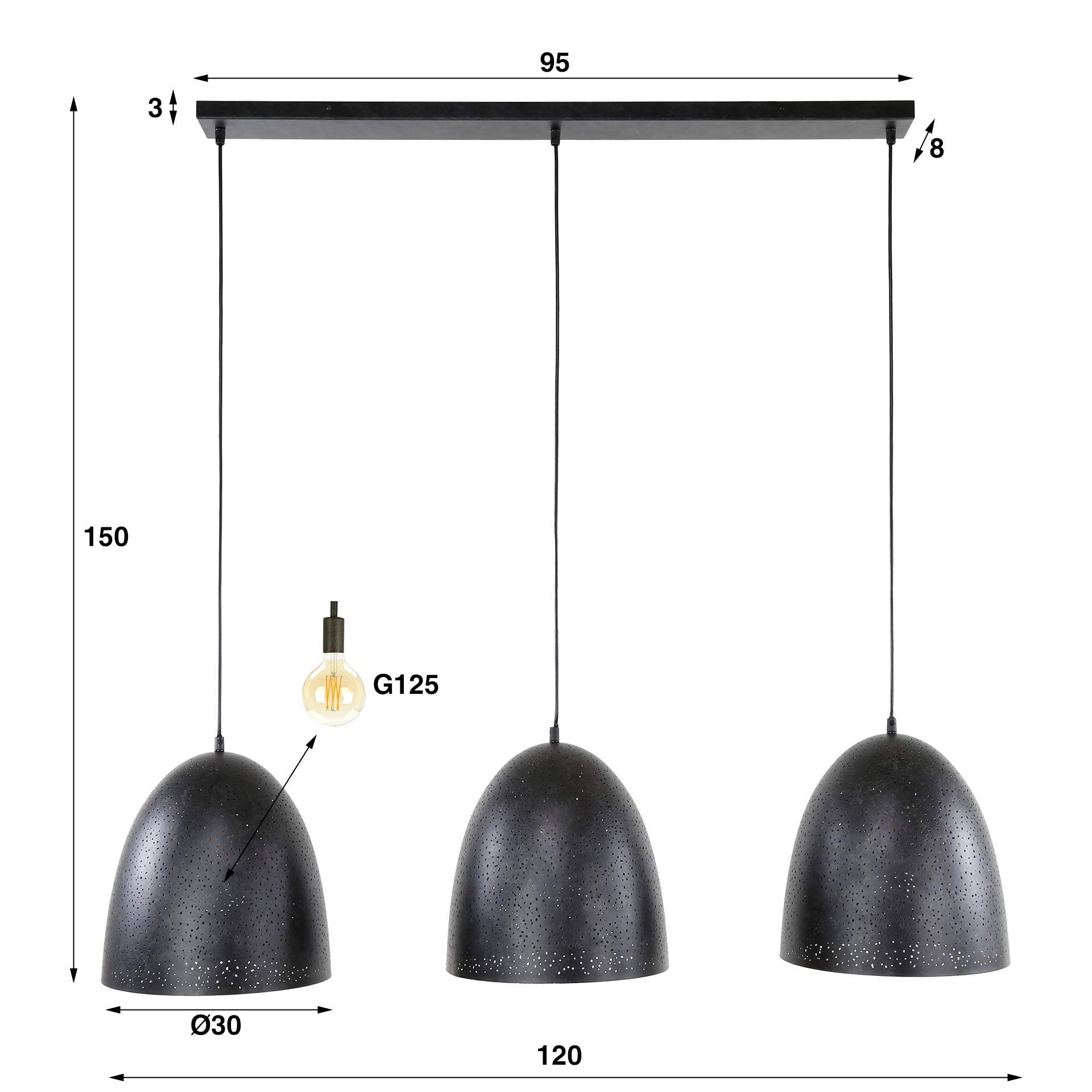 Hanglamp „Aliora“ – Met 3 lampen in donkergrijze klokvorm in mesh-design