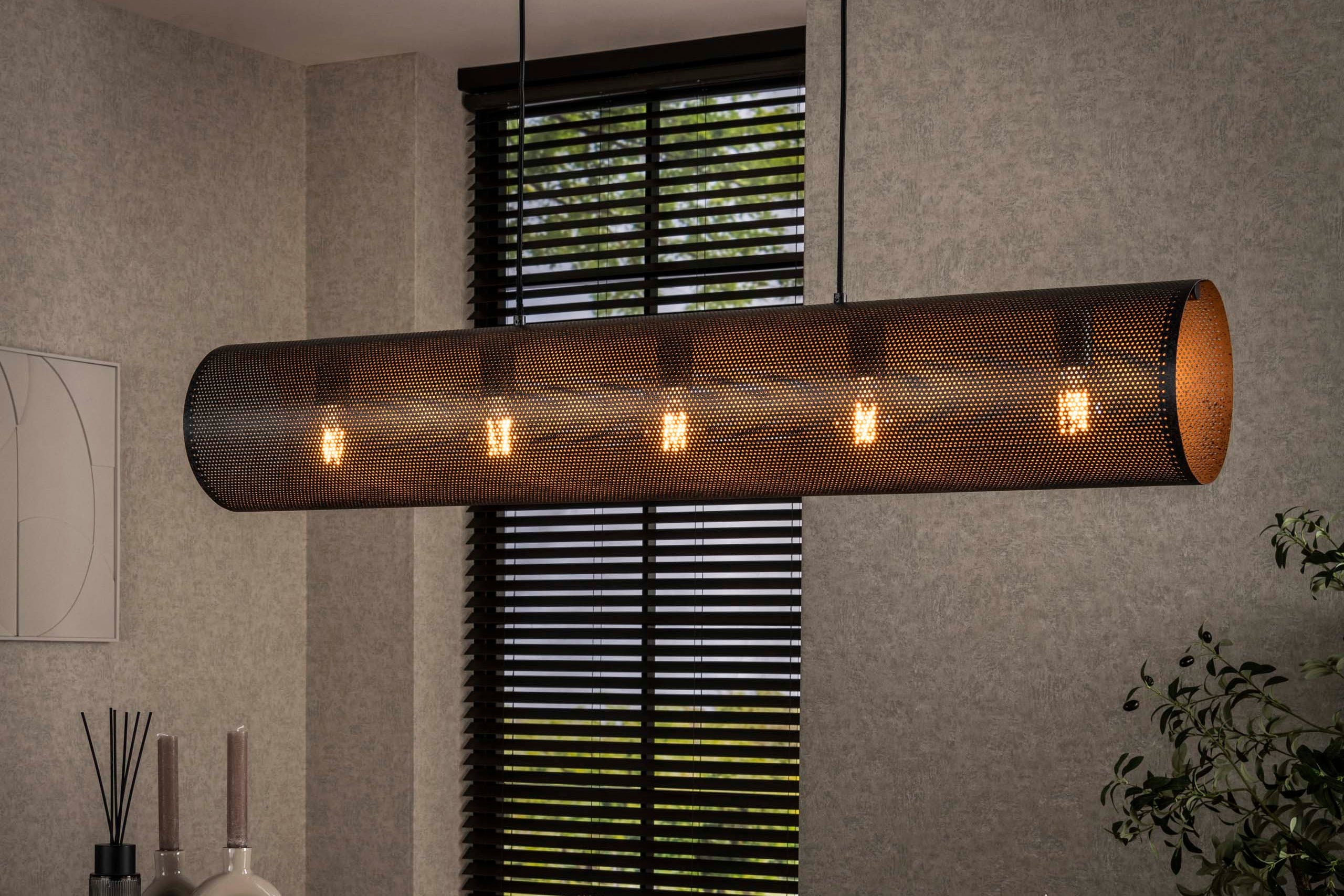Hanglamp „Nerissa“ – Met 5 lampen in horizontaal buisgaasdesign in Zwart
