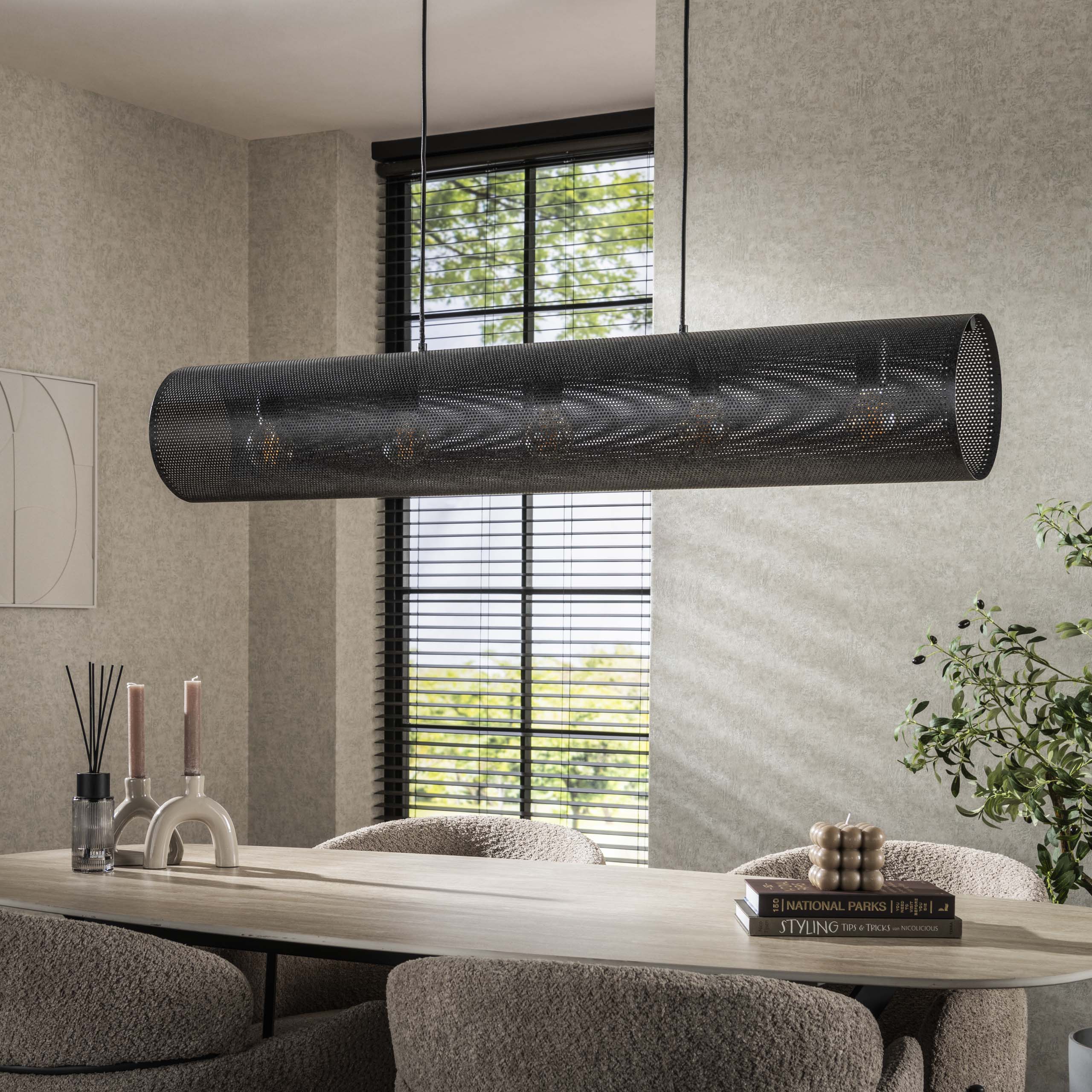 Hanglamp „Nerissa“ – Met 5 lampen in horizontaal buisgaasdesign in Zwart