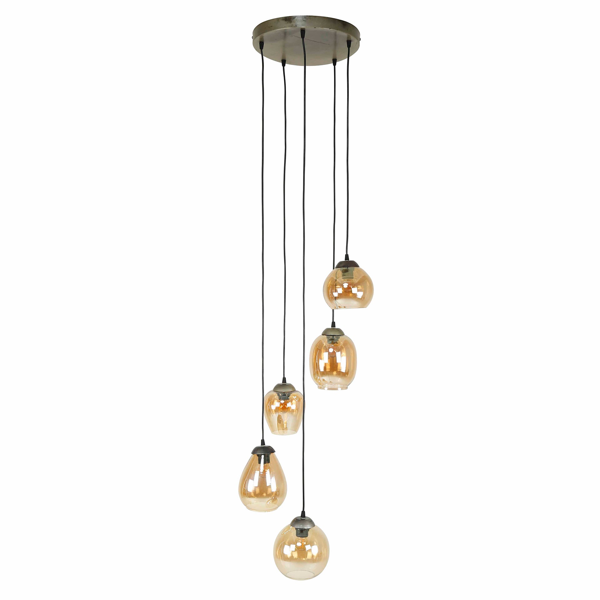 Hanglamp „Alaris“ – 5 lampen in trapvorm met amberkleurig of verchroomd glas