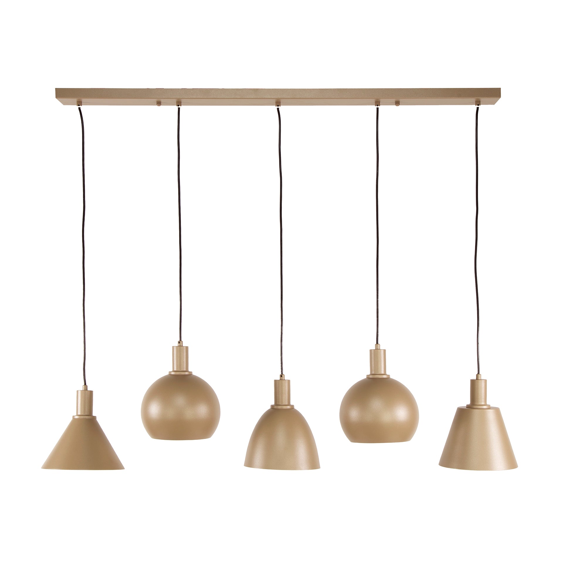 Hanglamp Bravino – Vijf metalen kappen in bruin of beige (5-lichts)