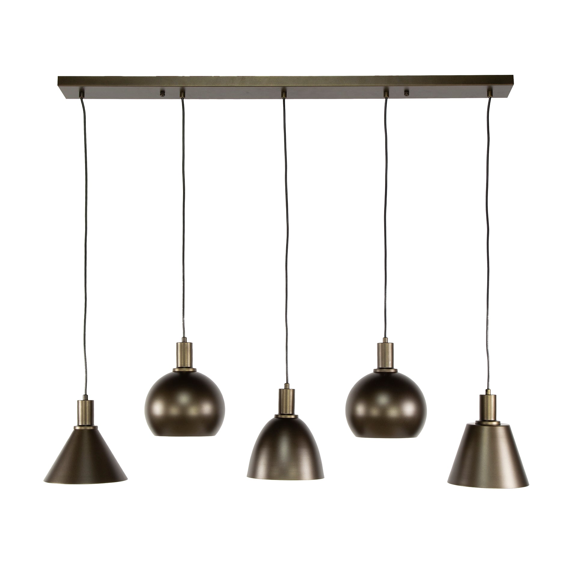 Hanglamp Bravino – Vijf metalen kappen in bruin of beige (5-lichts)