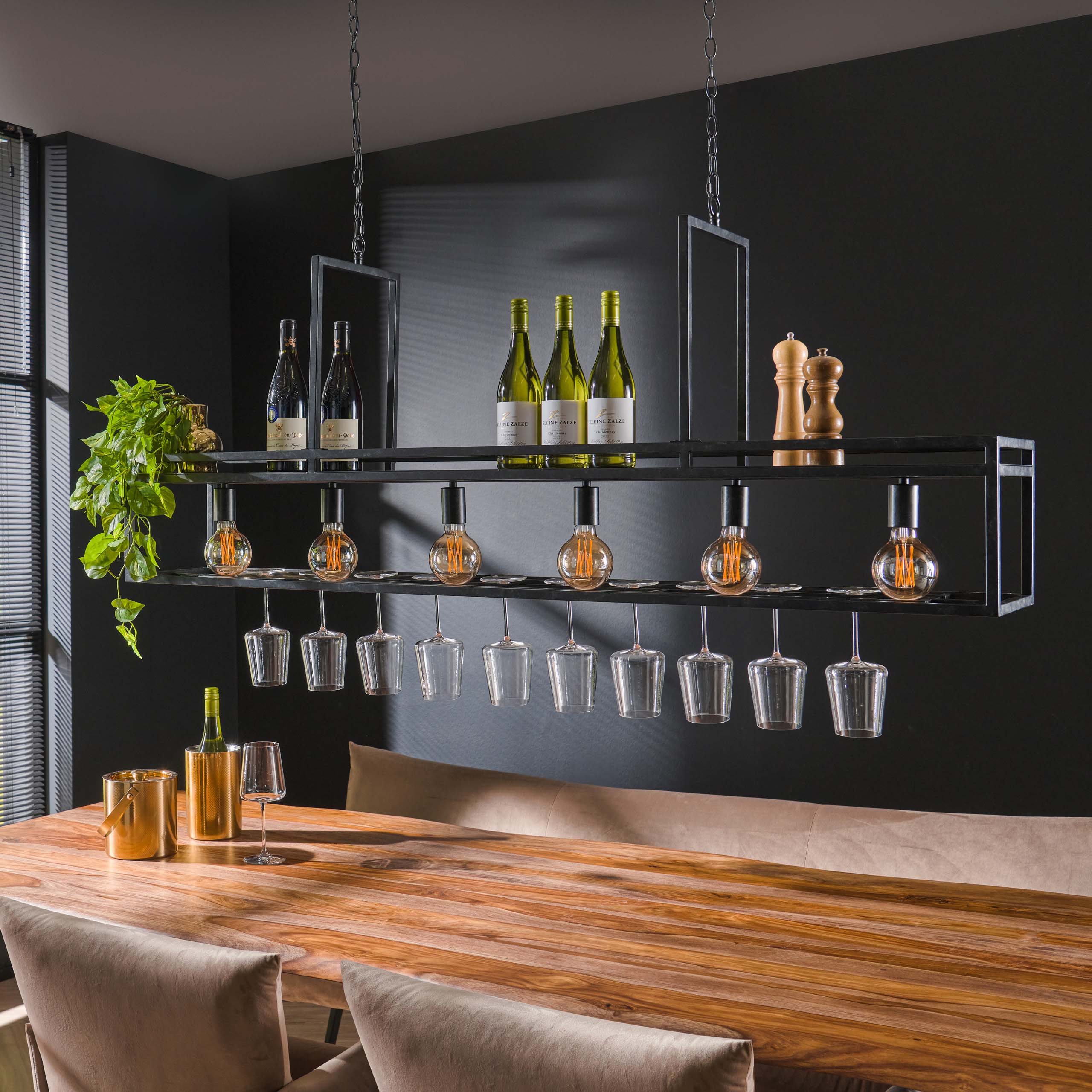 Hanglamp "Talor" – 6 fittingen met robuust metalen frame in steenkoolgrijs