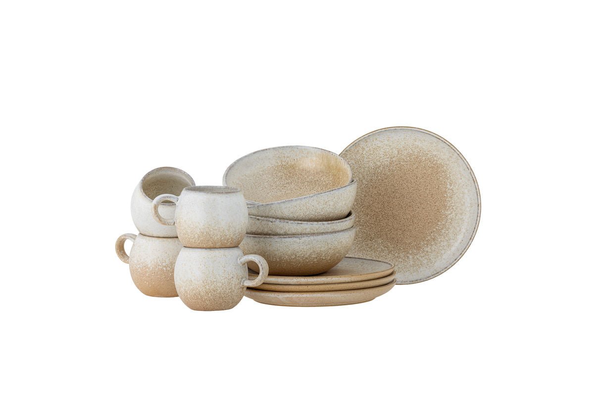 Ontbijtset Liora – steengoed met gestructureerde glazuur (12-delig)