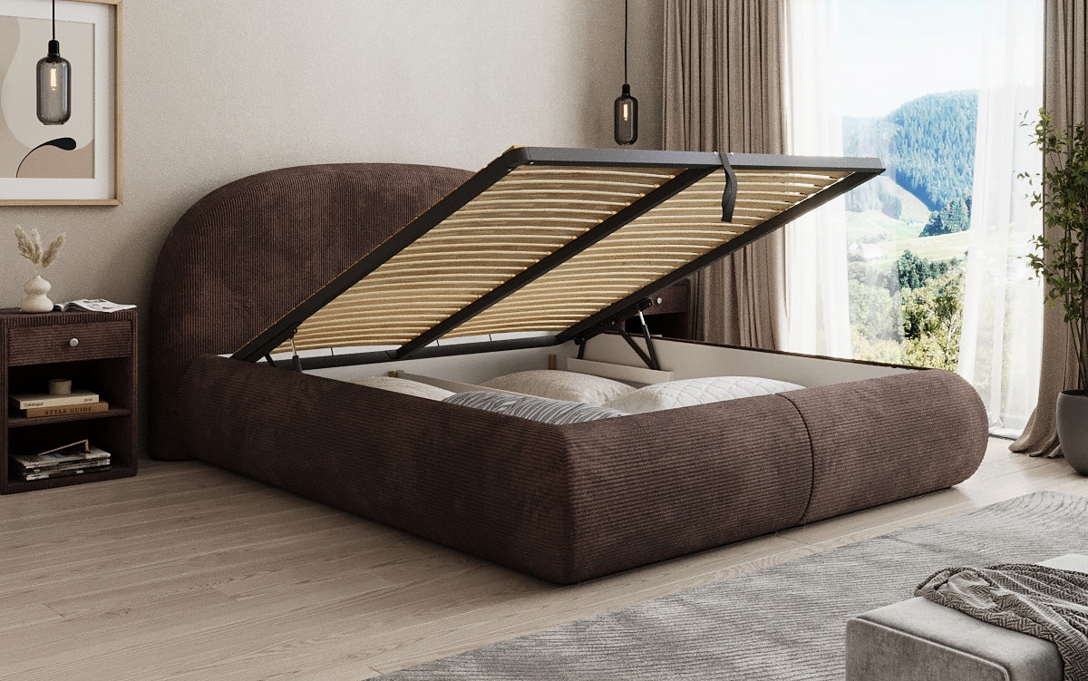 Design gestoffeerd bed Loop in Ribstof met opbergruimte