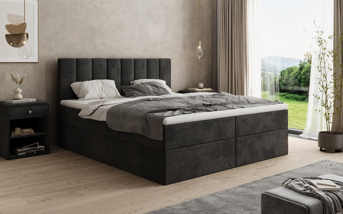 Boxspringbed Sofia in Ribstof met opbergruimte