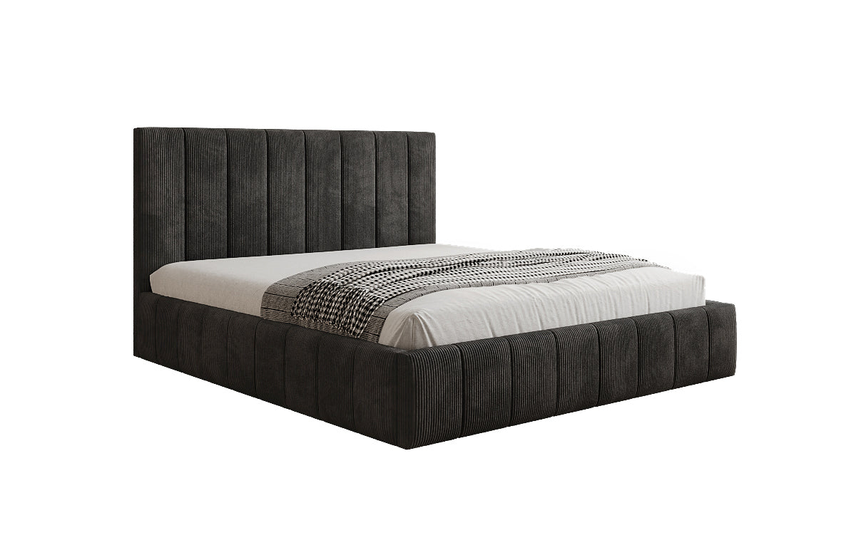 Designer gestoffeerd bed Maja in Ribstof met opbergruimte