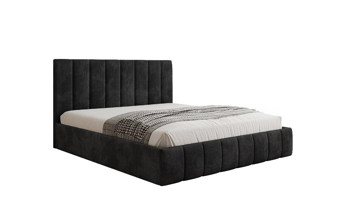 Designer gestoffeerd bed Mila in Ribstof met opbergruimte