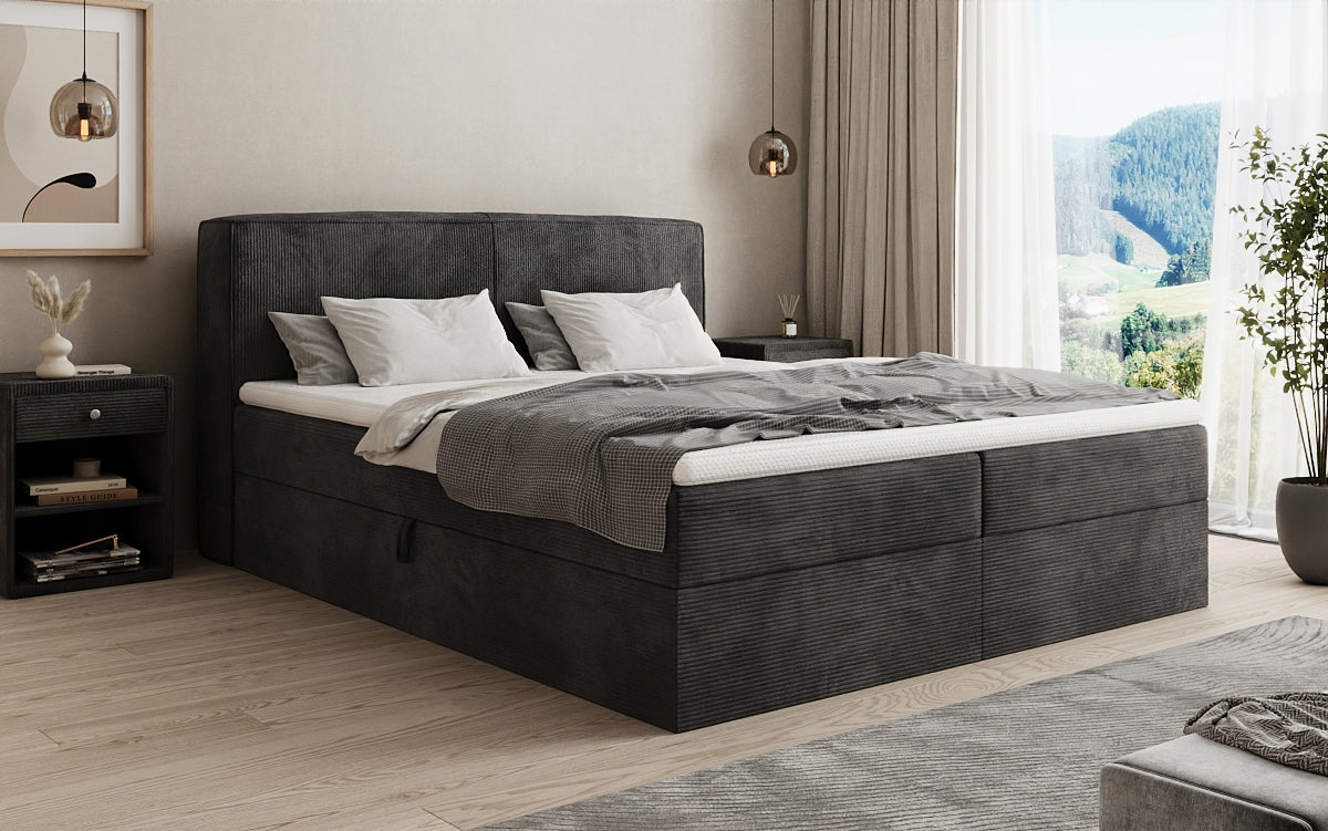 Boxspringbed Marea in Ribstof met opbergruimte