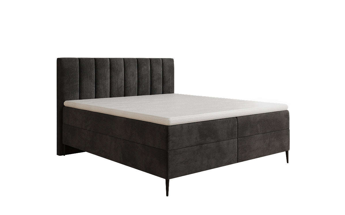Boxspringbed Lucca in Ribstof met opbergruimte en poten