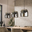 Hanglamp Cirella – 3 lampen met grote lampenkappen van chroomglas
