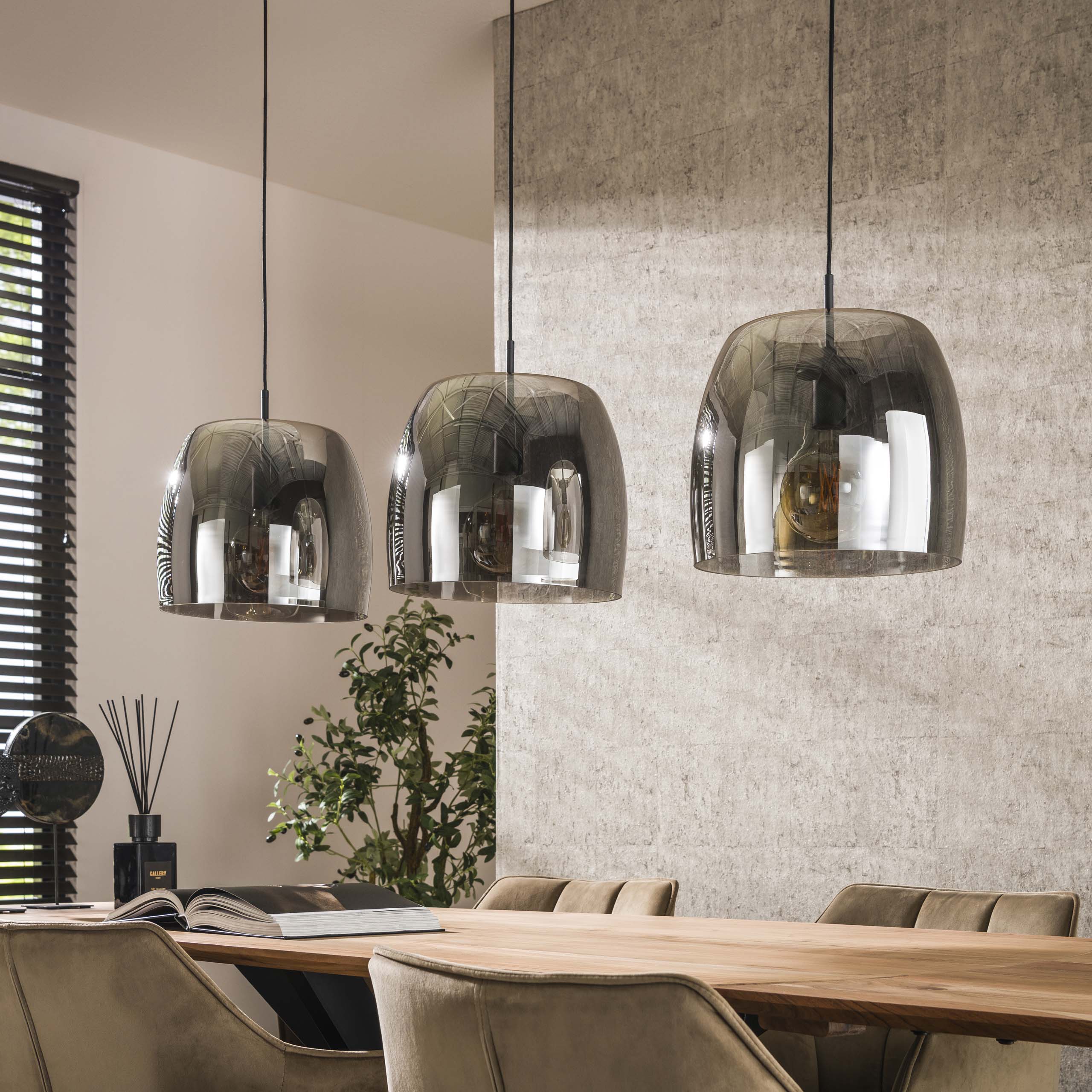 Hanglamp „Cirella“ – 3 lampen met grote lampenkappen van chroomglas