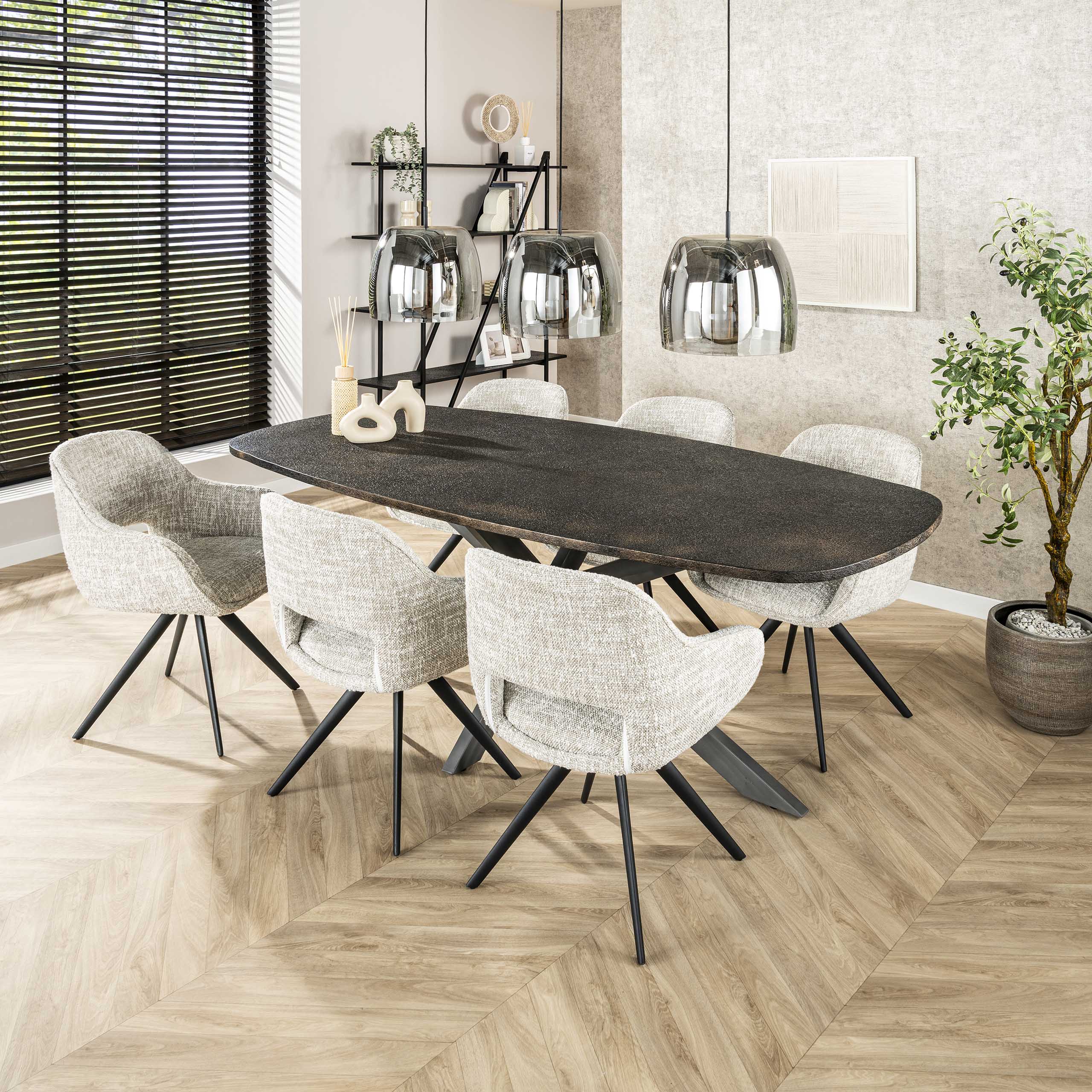 Hanglamp „Cirella“ – 3 lampen met grote lampenkappen van chroomglas