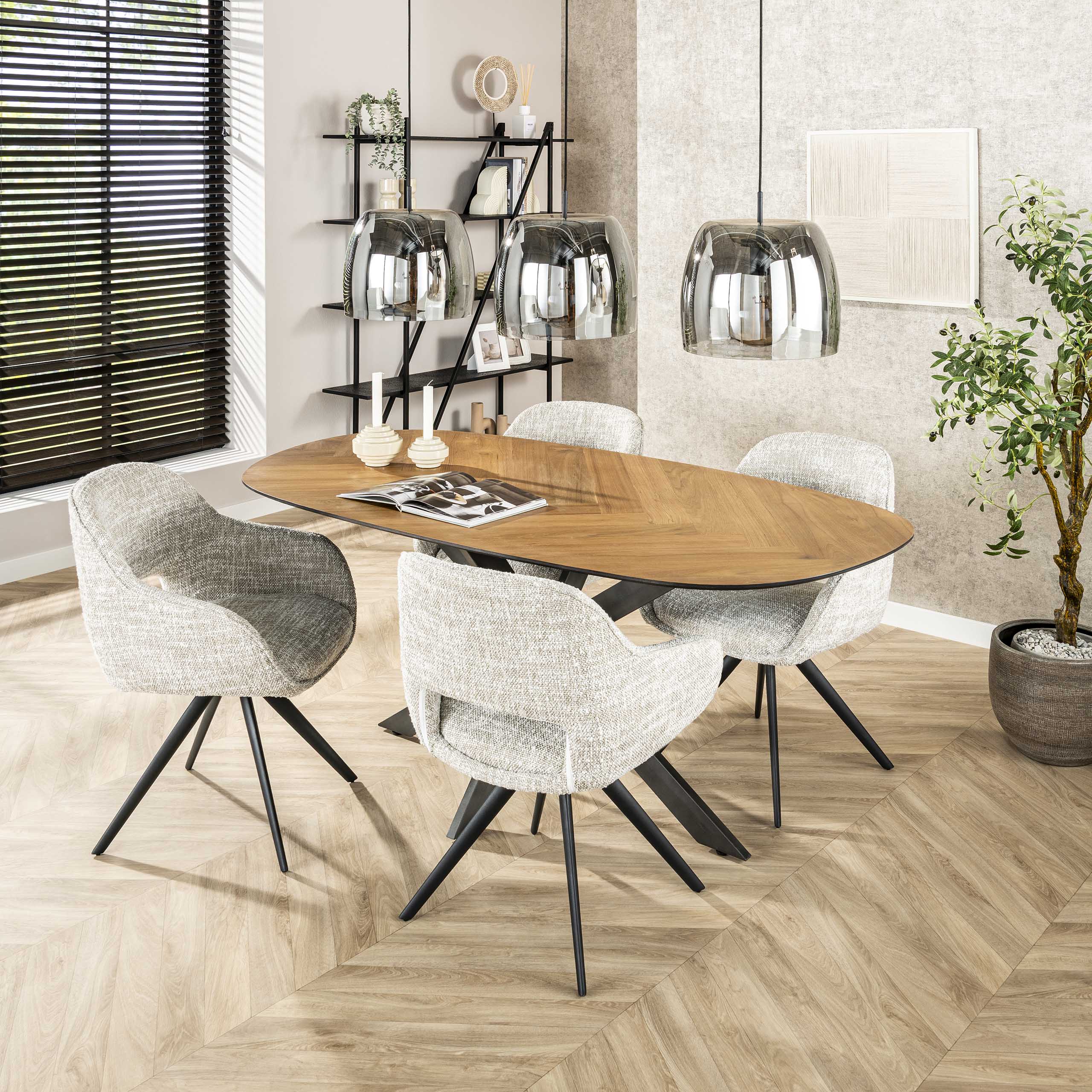 Hanglamp „Cirella“ – 3 lampen met grote lampenkappen van chroomglas