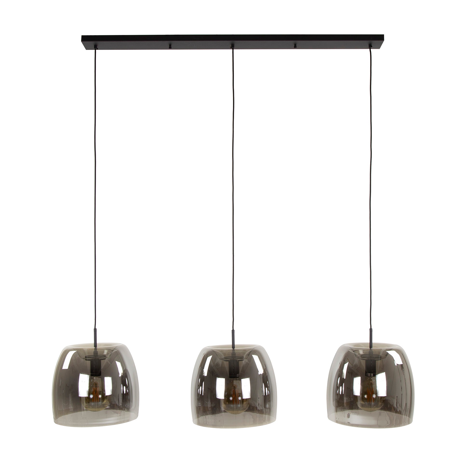 Hanglamp „Cirella“ – 3 lampen met grote lampenkappen van chroomglas