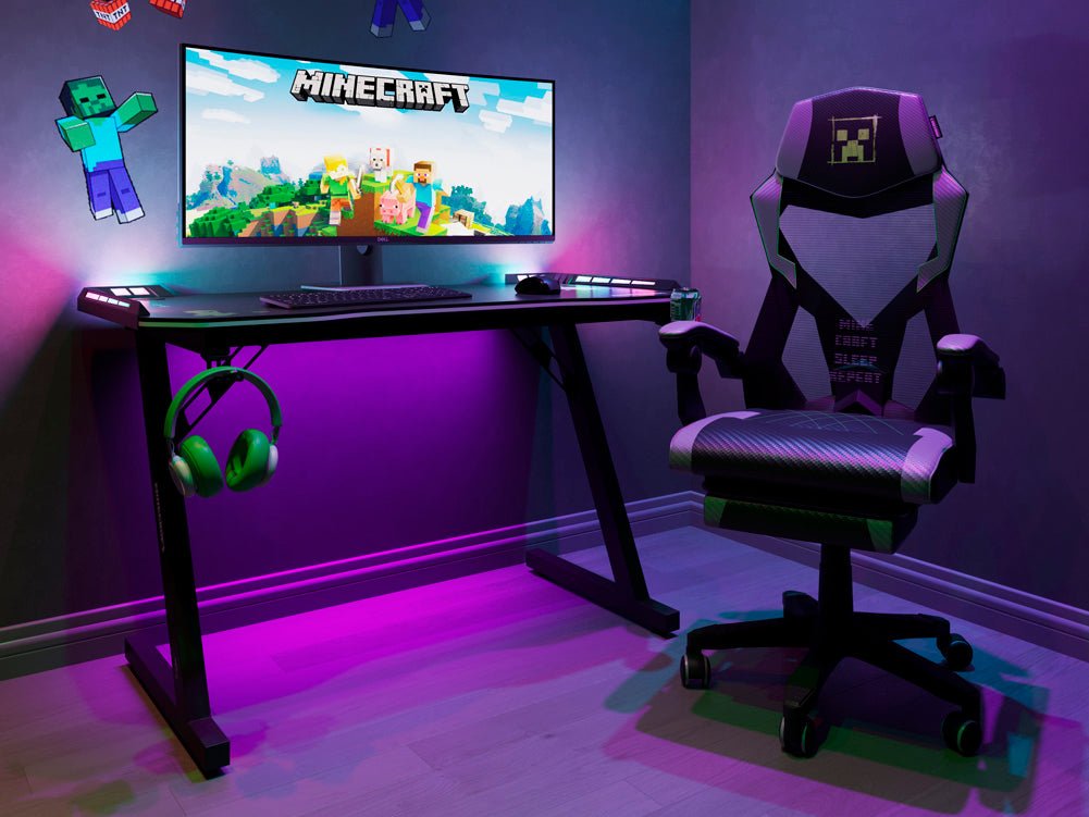 Minecraft Gaming-stoel „Creeper“ – met beensteun, schommelmechaniek & hoogteverstelling