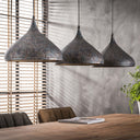 Hanglamp "Auron – Met 3 geperforeerde lampenkappen van Metaal in Zwart-Bronze