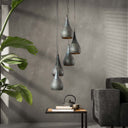 Hanglamp "Calira – Gelaagd met 5 geperforeerde lampenkappen van Metaal in Zwart-Bronze