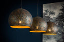 Hanglamp "Veloria – Met 3 geperforeerde bolvormige lampenkappen van Metaal in Zwart-Bronze