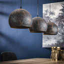 Hanglamp "Veloria – Met 3 geperforeerde bolvormige lampenkappen van Metaal in Zwart-Bronze