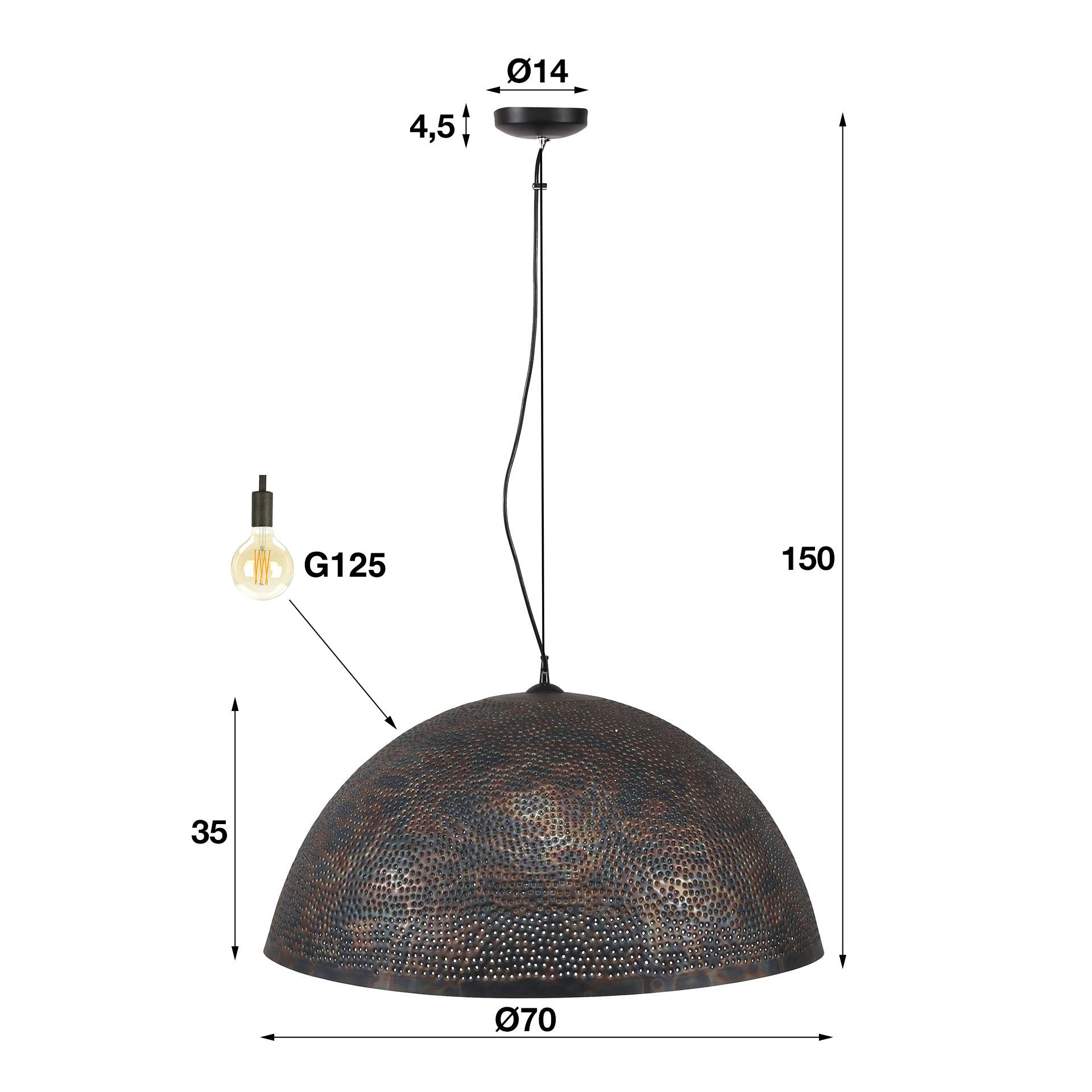 Hanglamp "Astryn" – Grote, geperforeerde lampenkap van Metaal in zwart-brons