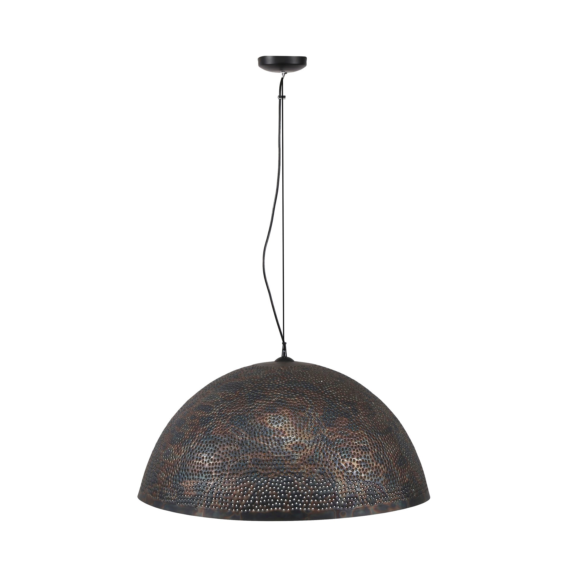 Hanglamp "Astryn" – Grote, geperforeerde lampenkap van Metaal in zwart-brons