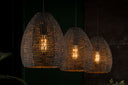 Hanglamp "Lumeya – Met 3 geperforeerde, handgemaakte lampenkappen van Metaal in Zwart-Bronze