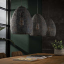 Hanglamp "Lumeya – Met 3 geperforeerde, handgemaakte lampenkappen van Metaal in Zwart-Bronze