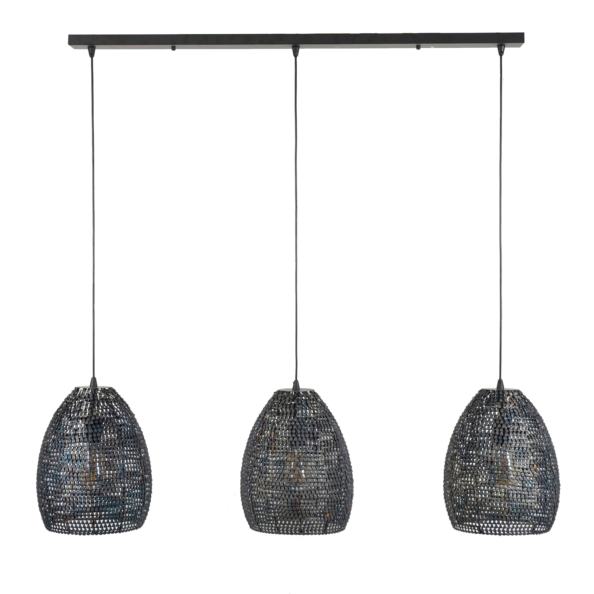 Hanglamp "Lumeya" – Met 3 geperforeerde, met de hand gemaakte lampenkappen van Metaal in zwart-brons