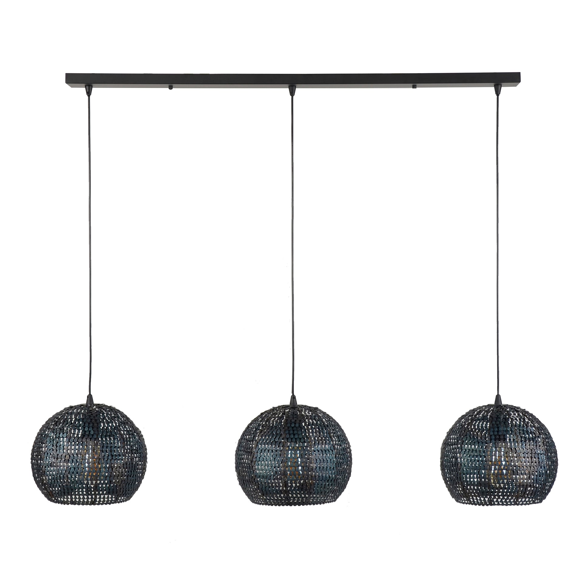 Hanglamp "Coralis" – Met 3 ronde, handgemaakte lampenkappen van Metaal in zwart-brons