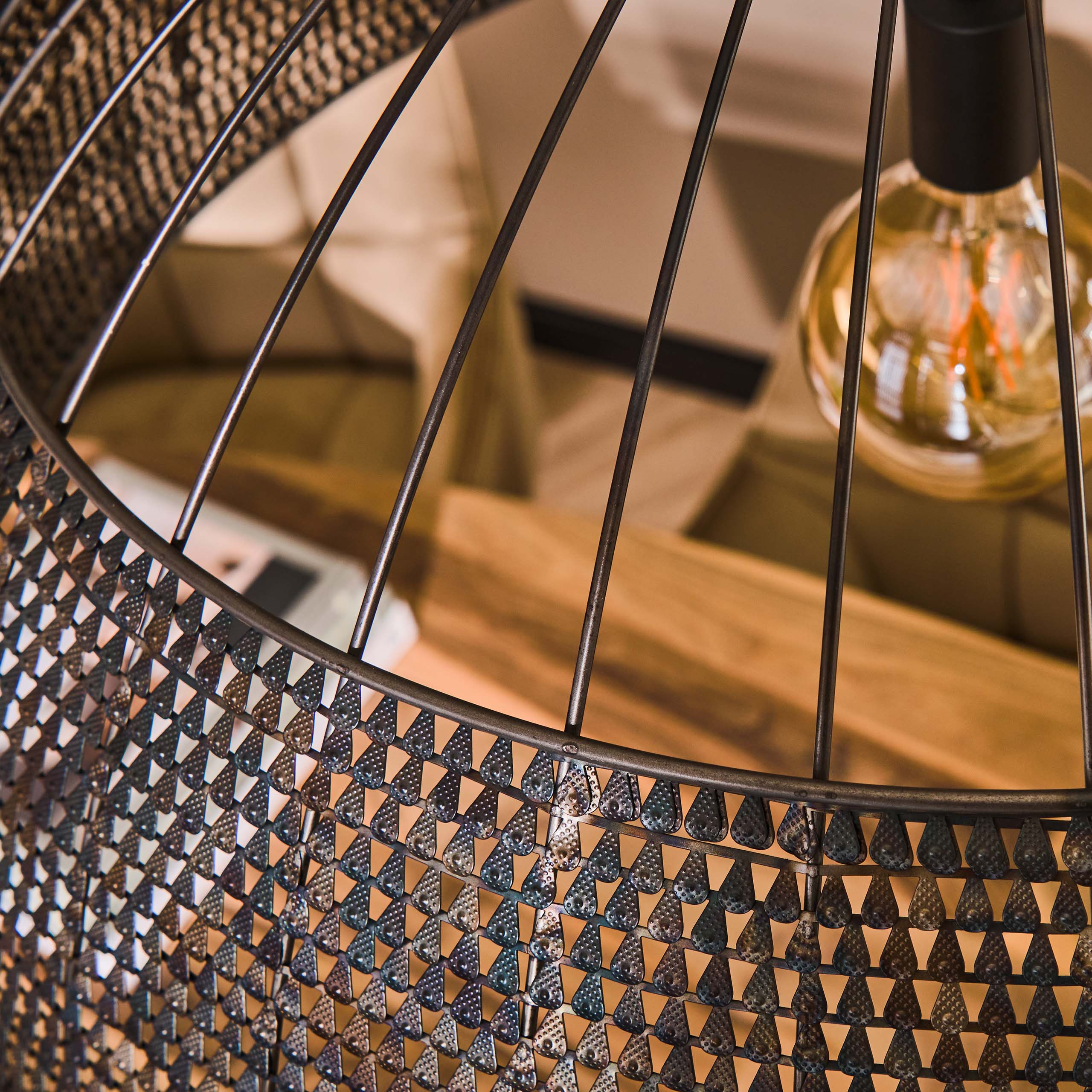 Hanglamp "Satoria" – Handgemaakte halve ronde lampenkap van Metaal in zwart-brons