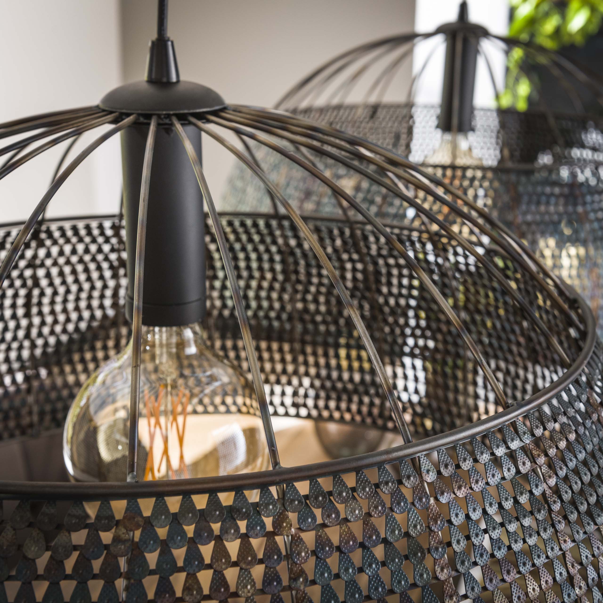 Hanglamp "Aurelion" – Met 2 handgemaakte, halfronde lampenkappen van Metaal in zwart-brons
