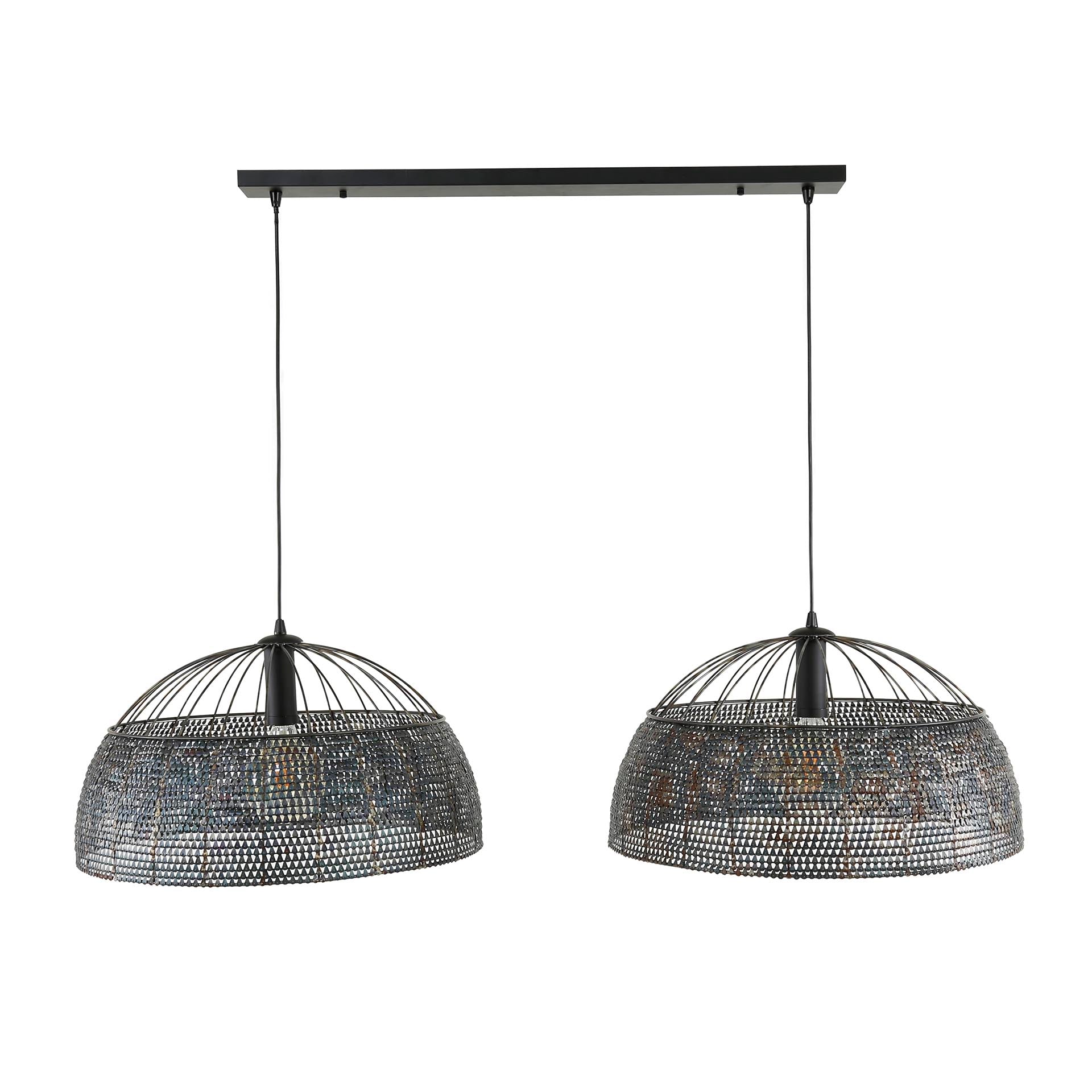 Hanglamp "Aurelion" – Met 2 handgemaakte, halfronde lampenkappen van Metaal in zwart-brons