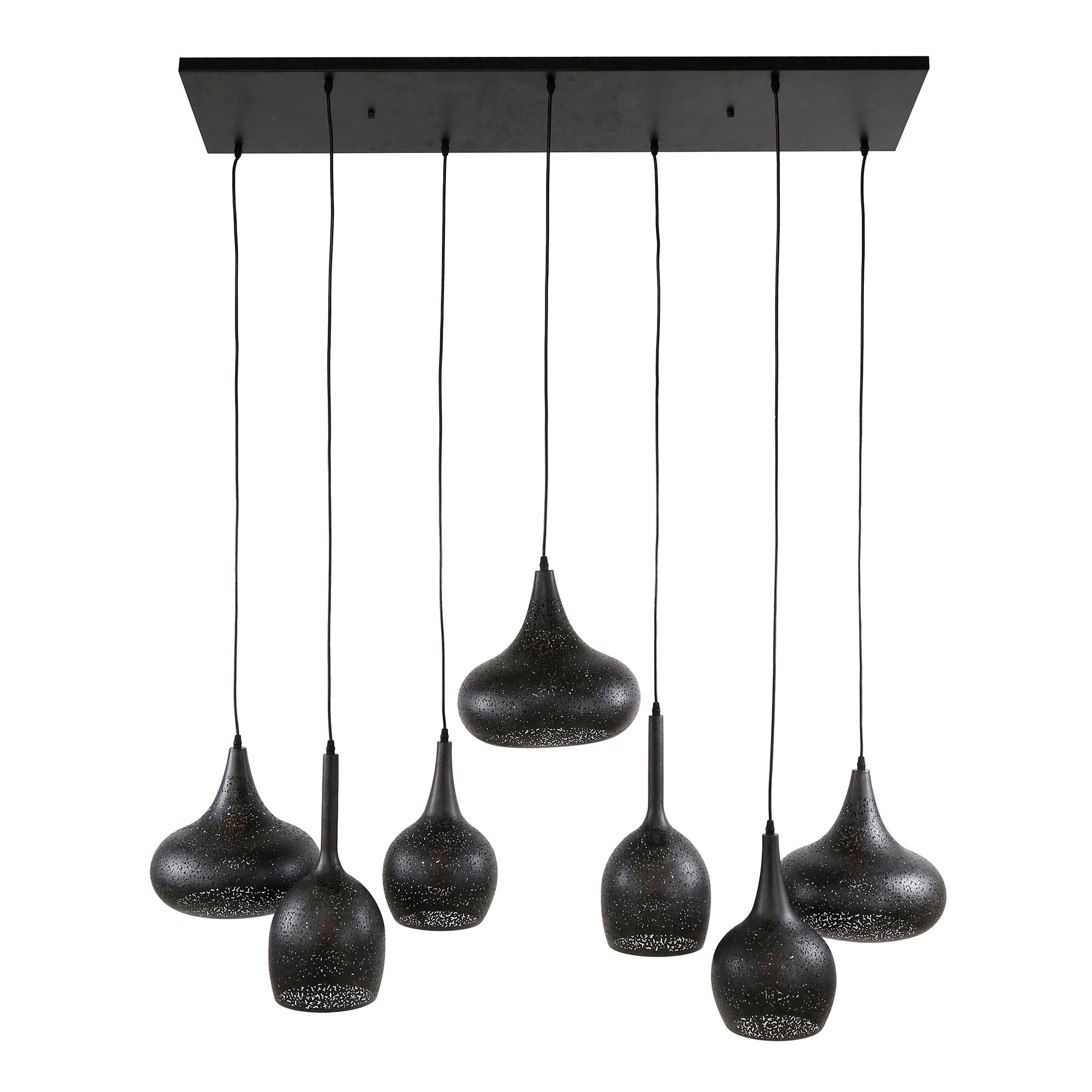 Hanglamp "Virena" – Met 7 individuele, handgemaakte lampenkappen in Zwart