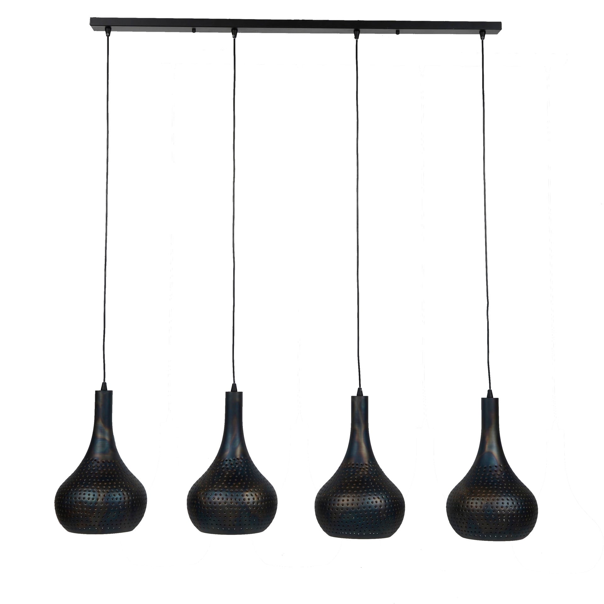 Hanglamp "Celora" – Met 4 conisch gevormde lampenkappen in zwartbruin