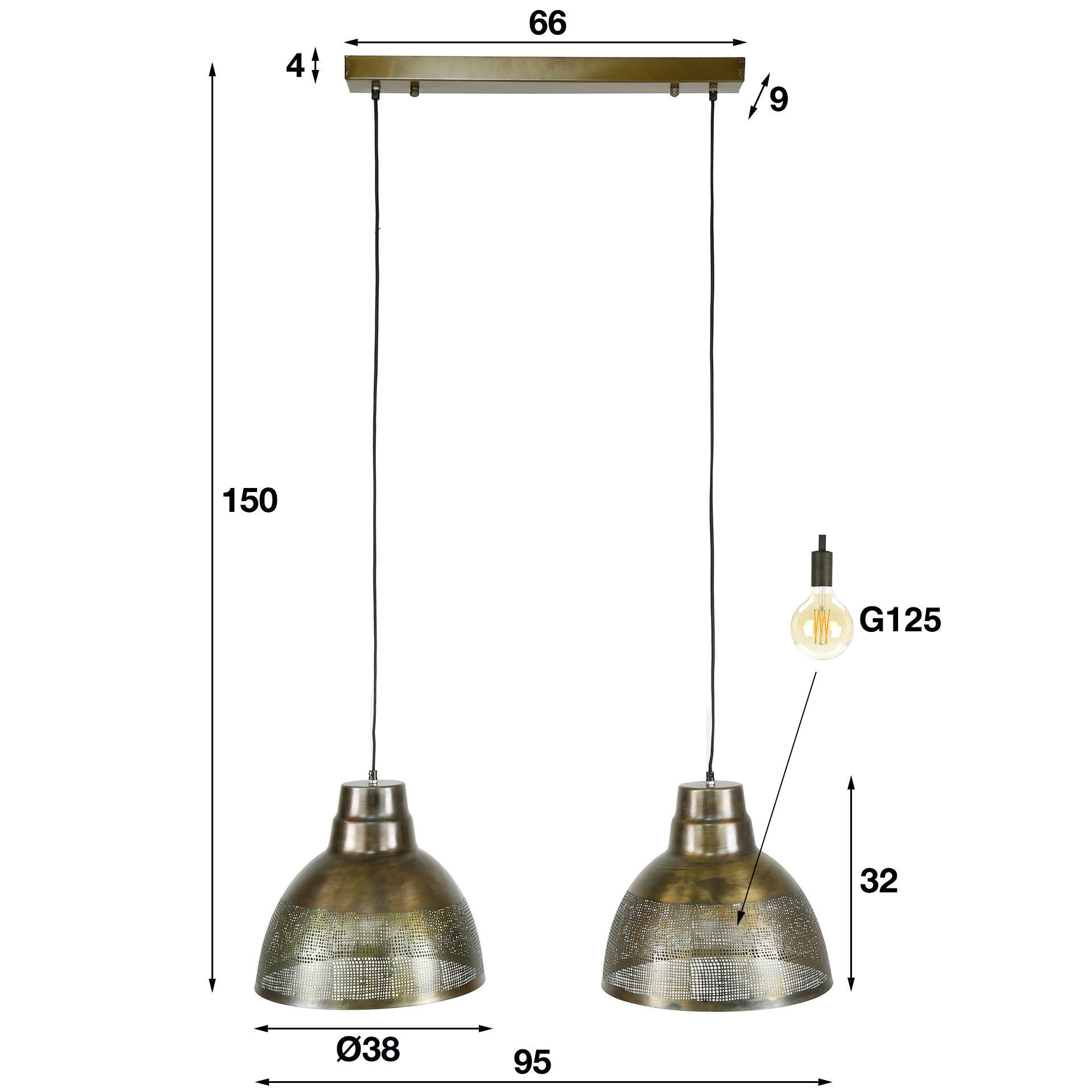 Hanglamp "Armonis" – Met 2 handgeperforeerde lampenkappen van Metaal in antiek brons