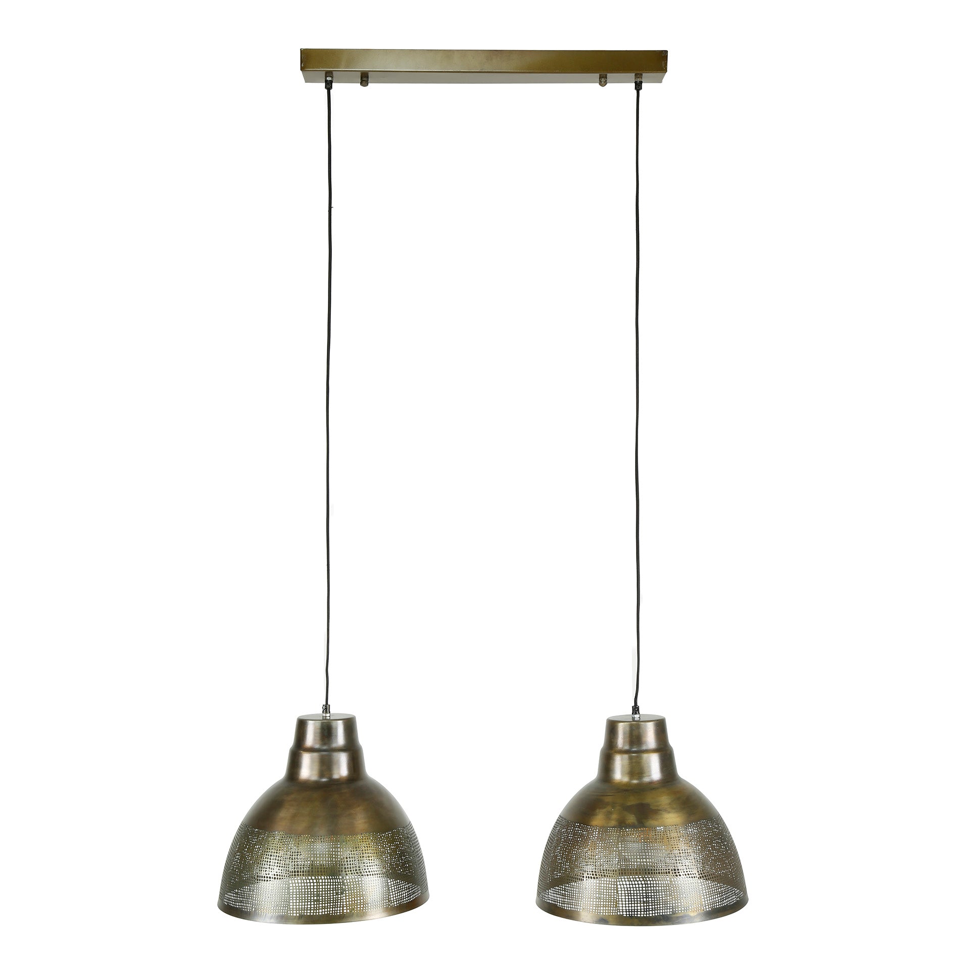 Hanglamp "Armonis" – Met 2 handgeperforeerde lampenkappen van Metaal in antiek brons